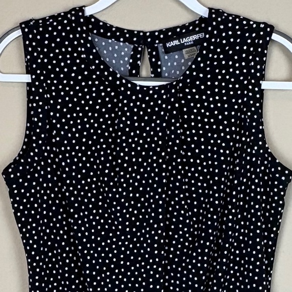Karl Lagerfeld Paris Black with White Polka Dot Sleeveless Pullover Blouse - Picture 2 of 9